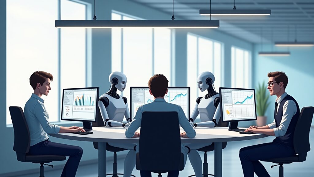 Flux_Dev_A_highresolution_digital_illustration_of_a_futuristic_1 Impacto da Inteligência Artificial no Mercado de Trabalho
